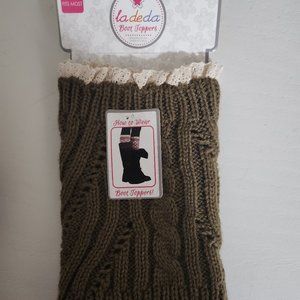 La De Da Olive Cream Crochet Cable Knit Boot Topper One Size Fits Most